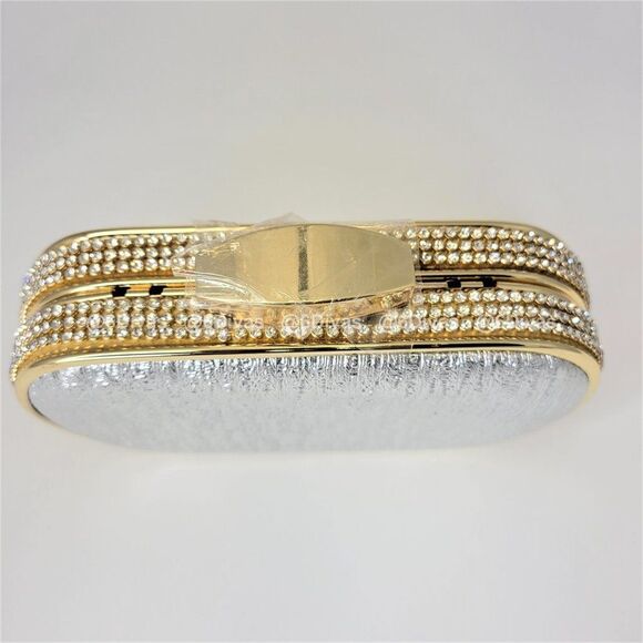 Silvery Metallic Sheen Minaudiere Clutch Purse Evening Purse for Brides -… - Picture 9 of 9
